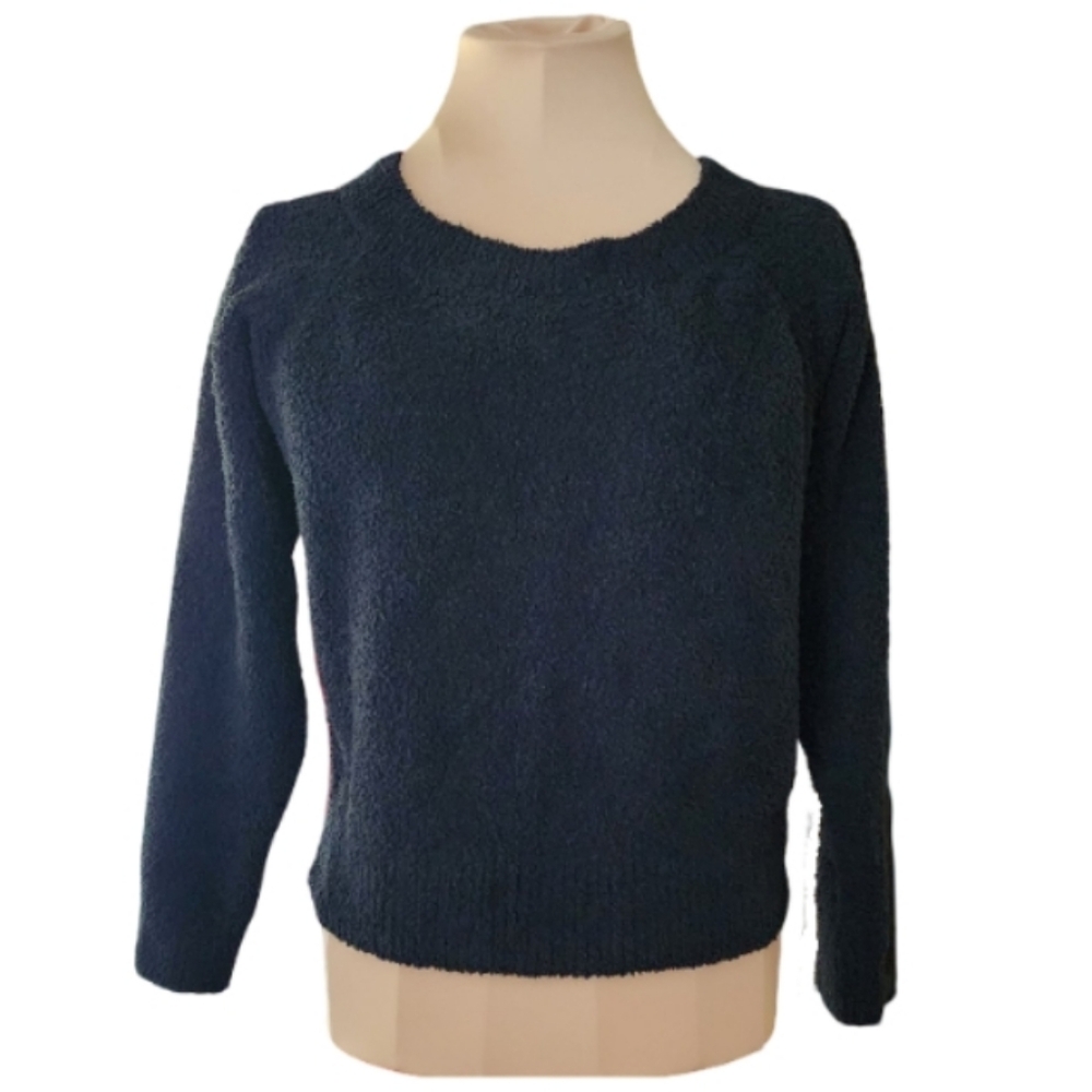 Victoria's Secret Black Chenille‎ Cropped Crewneck Sweater Women's Small